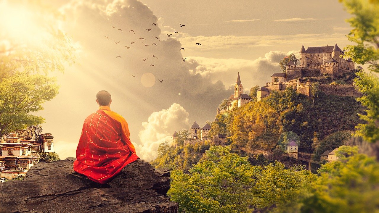 Meditating monk